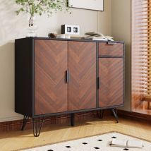 Modernes Aufbewahrungsmöbel, Sideboard in Schwarz und Holzoptik mit Schublade und höhenverstellbaren Regalen (90 x 30 x 71,5 cm)