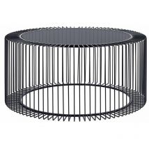 Moderner Couchtisch 'Kieran' aus klarem Glas und Metalldekoration -ø 80 cm