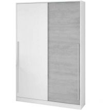 Garderobe Downey, Schlafzimmer Kleiderschrank mit 2 Schiebetüren, Schrank mit Kleiderstange und 3 Einlegeböden, cm 120x50h200, Zement und Weiß