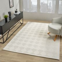 Vimoda - Moderner Kurzflor Teppich Wohnzimmer Schlafzimmer Skandinavisch in Creme,80x150 cm, Viereck
