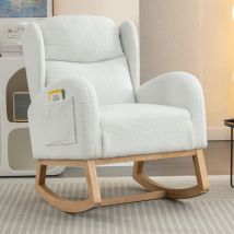 049 Moderner Schaukelstuhl mit Teddystoff-Polsterung, gepolsterter Sitz für Wohnzimmer, Schlafzimmer, Weiß