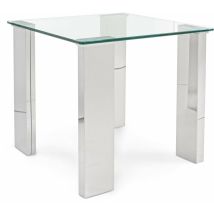 Moderner Wohnzimmertisch 'Arley' aus gehärtetem Glas und polierten Stahlfüßen -Klein