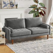 Yoleo - Modernes 3-Sitzer-Sofa mit geraden Armen aus Velours,Loveseat Wohnzimmer mit Armlehnen,173L x 77l x 86H cm,Grau