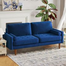Yoleo - Modernes 3-Sitzer-Sofa mit geraden Armen aus Velours,Loveseat Wohnzimmer mit Armlehnen,173L x 77l x 86H cm,Blau
