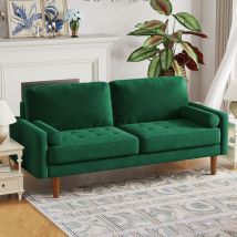 Yoleo - Modernes 3-Sitzer-Sofa mit geraden Armen aus Velours,Loveseat Wohnzimmer mit Armlehnen,173L x 77l x 86H cm,Grün