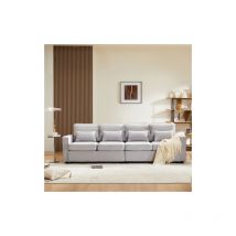 Minkurow - Modernes 4-Sitzer-Sofa aus Leinenstoff, Viersitzer-Sofa mit Armlehnentaschen und 4 Kissen, Sofa im einfachen Stil, geeignet für