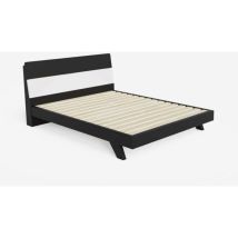 Doppelbett 160x200cm Modernes Holzdesign Kopfteil Lattenrost Landeck King - Schwarz