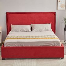 Modernes Doppelbett Mit Stauraum, Roter Stoffbezug, 170x206x118 Cm