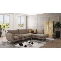 S-style Möbel - Modernes Ecksofa Lisa mit Metall Füßen, Dunkelbeige Microfaser