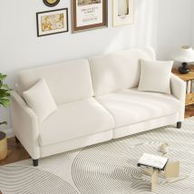 Modernes, Luxuriöses 3-sitzer-sofa Aus Teddy-samt, Bequemes, Gerades Sofa Aus Massivholz Mit Armlehnen, 193 B X 79 T X 89 H Cm, Beige