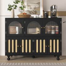 Schwarzes modernes Sideboard, Changhong-Glastürdesign, Tür in Form einer Klaviertaste, runde Säulenbeine, stilvoller Aufbewahrungsschrank, geeignet