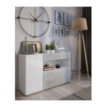 Modernes Sideboard mit 2 Türen und 1 Schublade, Sideboard mit Regalen und Regalen, Wohnzimmer-TV-Ständer, 130x41h81 cm, Glanzweiß und Zementfarbe