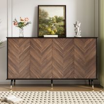 Modernes Sideboard Mit 4 Türen Und Verstellbaren Regalen, Mdf-holz Und Metallbeinen, Großer Stauraum, 140x40x80cm