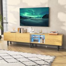 Modernes Tv-lowboard 175 Cm - Led-beleuchtung Mit 7 Farben - Design-lowboard Mit Stauraum - Industrial-stil - Natur