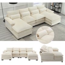 Modernes U-förmiges Sofa, 4-Sitzer-Modulsofa, 4 Lendenkissen zum Schutz der Lendenwirbelsäule und ergonomisches Design, Wohnzimmersofa mit