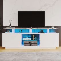 Neche - Moderno mueble para tv led blanco en 16 colores, elegante mueble de almacenamiento, puertas de alto brillo con compartimentos de vidrio,