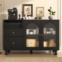 Modfu - Credenze e buffet 120x40x75,5cm con 2 cassetti 2 ante, cassettiera, portasciugamani, sala da pranzo/cucina, mdf e vetro, nero
