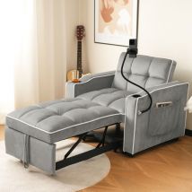 Modfu - Poltrona, divani letti singoli, chaise longue - Tasche Laterali, Portabicchieri e Porta Telefono, 83x167x76cm, grigio