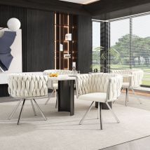 Sedie da pranzo, poltrona, sedie girevole, gambe in metallo, soggiorno/sala da pranzo/camera da letto - beige/argento, velluto, 4 pezzi - Modfu