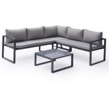 Modularer Gartensalon ibiza aus grauem Stoff mit 4 Sitzen - Aluminium Anthrazit