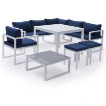 Modularer Gartensalon Ibiza Aus Blauem Stoff Mit 7 Sitzplätzen - Weißaluminium