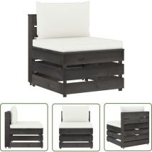Hommoo - The Living Store Modulares Mittelsofa mit Kissen Grau Imprägniertes Holz - Gartensorga - Holzsessel - Loungemöbel - Gartenlounge