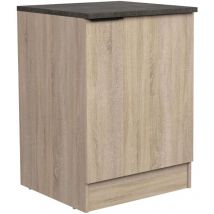 Module de cuisine inférieur Arko en chêne brut et coloris noir avec 1 porte et étagère poignée en aluminium 60x60x86 cm
