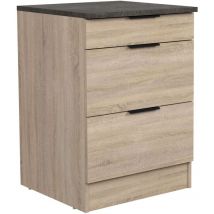Miroytengo - Module de cuisine inférieur de style moderne Arko en chêne brut et noir avec 3 tiroirs 60x86x60 cm mélamine