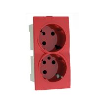 Mmconecta - Module de prise double schuko avec obturateur de sécurité et lampe témoin Rouge