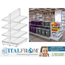 Italfrom - modulo continuativo Scaffale gondola l 133, h 166 , Prof.50+50 cm, base + 3 ripiani