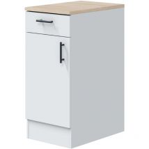 Bricohabitat - Modulo Cucina Moderna Kira Bassa in Bianco Lucido e Rovere Canadese con 1 Anta Reversibile, 1 Cassetto e Ripiano 40x90x60 cm