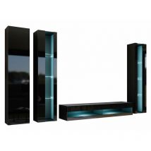 Mobilier1 - Conjunto de salón Venenou 116, Negro + Negro brillante