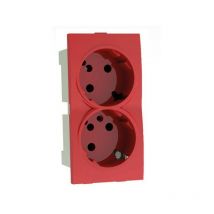 Mmconecta - Módulo enchufe doble schuko con obturador de seguridad y piloto luminoso de Rojo
