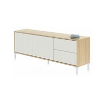 Usinestreet - Mueble tv Brooklyn Blanco Artik (Blanco Mate) - Roble Canadian 130cm (ancho) x 47cm (alto)