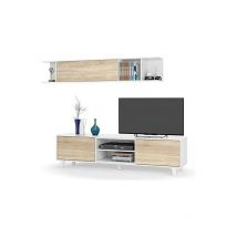 Módulo tv + Estante para colgar, Color Blanco Brillo y Roble Canadian