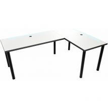 Möbelsystem - Grand Bureau d'angle en l réversible Table de bureau avec LED:blanc