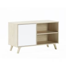 Möbel tv 100 mit linker Tür, Wohnzimmer, WIND-Modell, Puccini-Strukturfarbe, weiße Türfarbe, Maße 95x40x57cm hoch. - Skraut Home