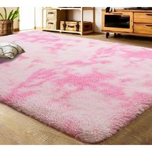 Moelleux Tapis de Fourrure Artificielle Tapis antidérapant Tapis en Peluche, Tapis en Velours(Rose Blanc, 120x160cm)-