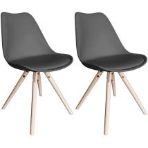 Mog Casa - 2 Sillas De Comedor Con Piernas De Madera Y Asiento Estéril Con Piel Sintética Gris