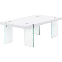 Mog Casa - Mesa de Centro nowa con Soporte de Cristal y Tablero de Madera Blanca 120 x 70 x 45 cm para el salon con Estilo Moderno