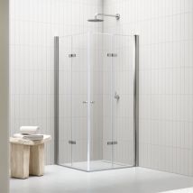 Mampara De Ducha Emma 80x80x190cm, Reversible, Puertas Plegables, Ajuste 78.5-80.5x78.5-80.5cm, Perfiles Cromados, Cristal Templado Transparente 6mm