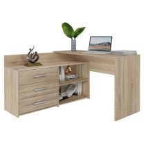 Hucoco - moline - Scrivania angolare con contenitore - 3 cassetti + 2 ripiani - 120x50x76 cm - Scrivania per computer