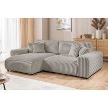 S-style Möbel - Mollis - Ecksofa mit Schlaffunktion und Bettkasten aus Hellgrau Plüschcord mit schöner Sitzkomfort