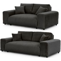 Mollis - Polstergarnitur 3+2 aus Dunkelgrau Plüschcord mit schöner Sitzkomfort