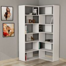 Molly Modernes Eck-Mehrzweck-Bücherregal Display Unit No.4 Weiß Hoch 178.6cm - White - Decortie