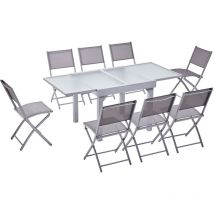 Molvina 8 : table de jardin extensible en aluminium 8 personnes + 8 chaises