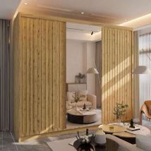 Monaco Contemporary Sliding Wardrobe with Elegant Mirror Accent-Oak-250cm
