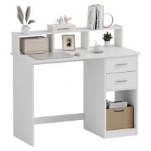 Mondeer - Bureau droit bureau d'ordinateur avec Étagères de rangement et 2 tiroirs 105x94x48cm Blanc