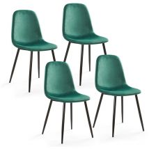 Chaise lot de 4 chaise de salle à manger en velours avec pied métallique et coussin doux 43.5L x 53L x 85H cm vert Mondeer