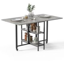 Table pliante mobile table de cuisine multifonctionnelle 140 x 80 x 75 cm Gris Mondeer